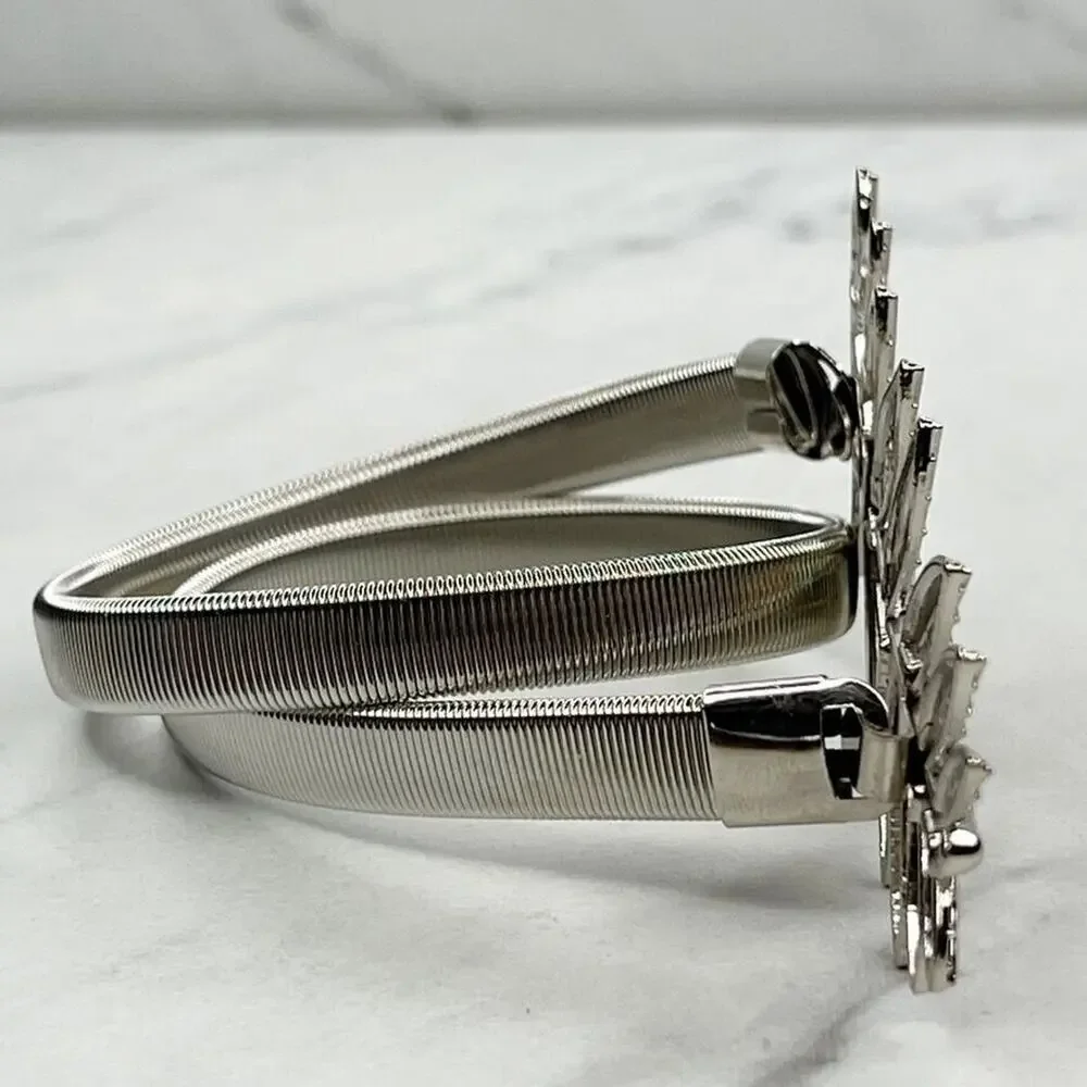 Silver Tone Leaf Leaves Buckle Coil Stretch Belt Youth Kids One Size OS